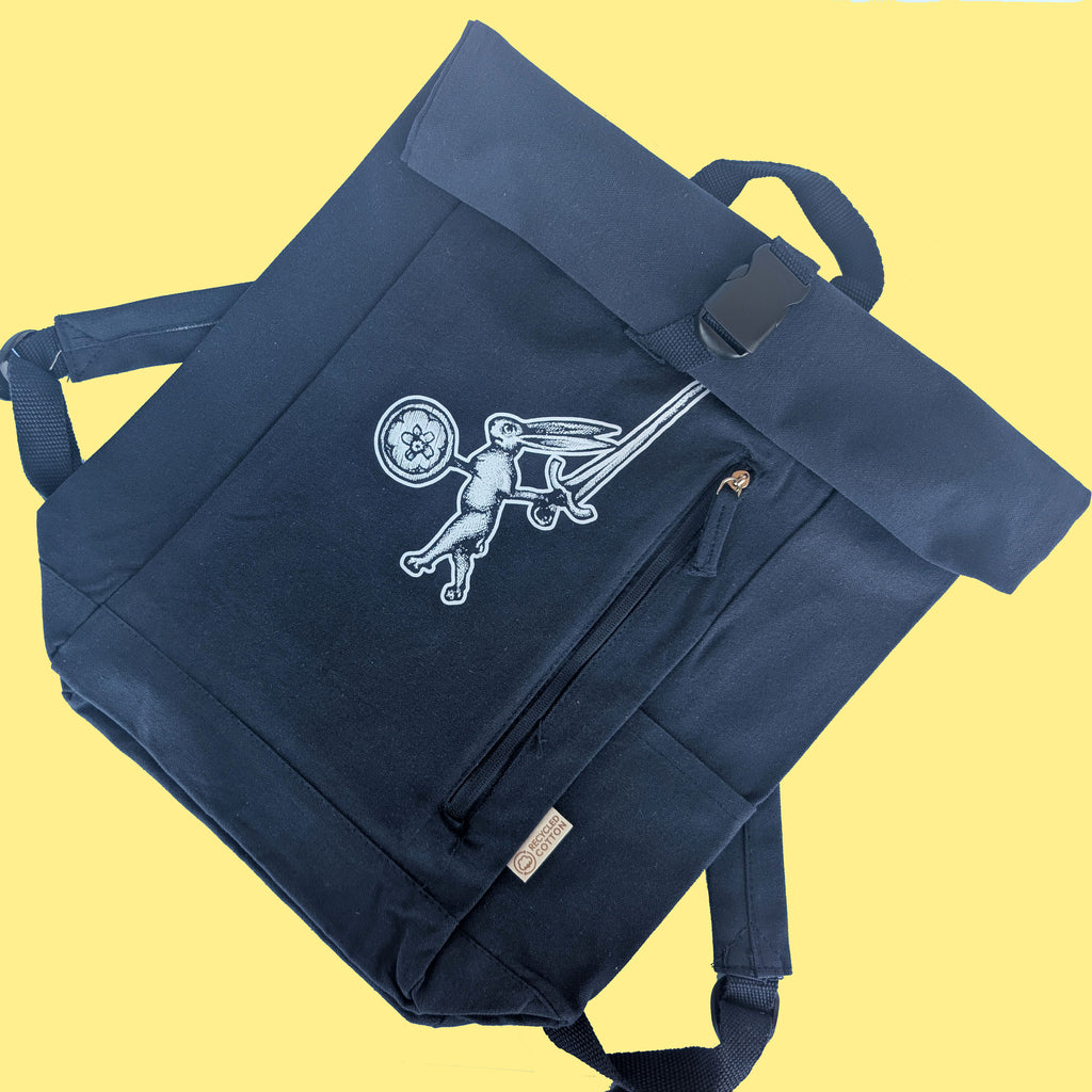 Zaino Coniglio guerriero con la spada - bestiario medievale - Blu Navy